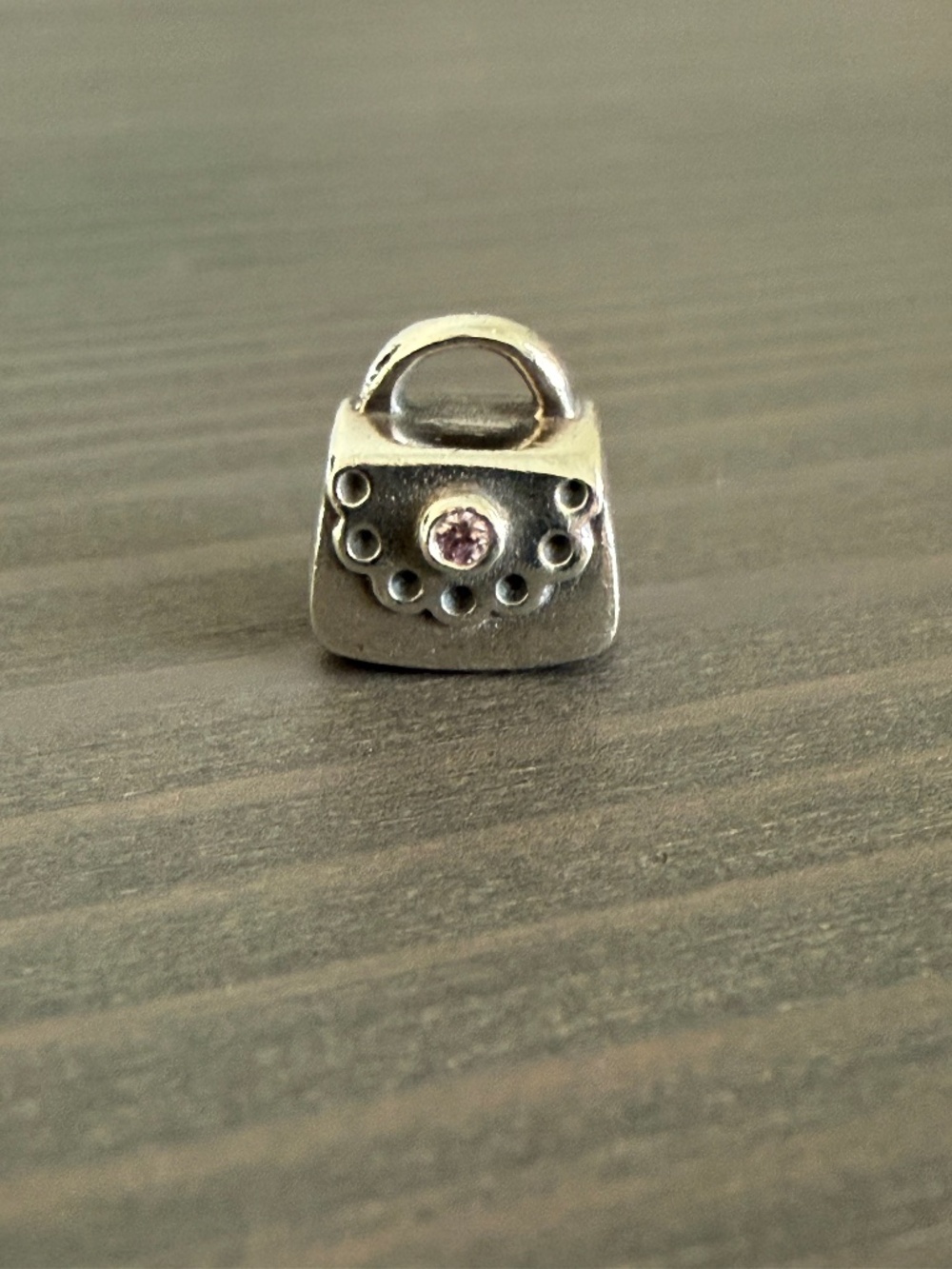 Pandora ALE S925 Sterling Silver Purse Charm with Pink Gem